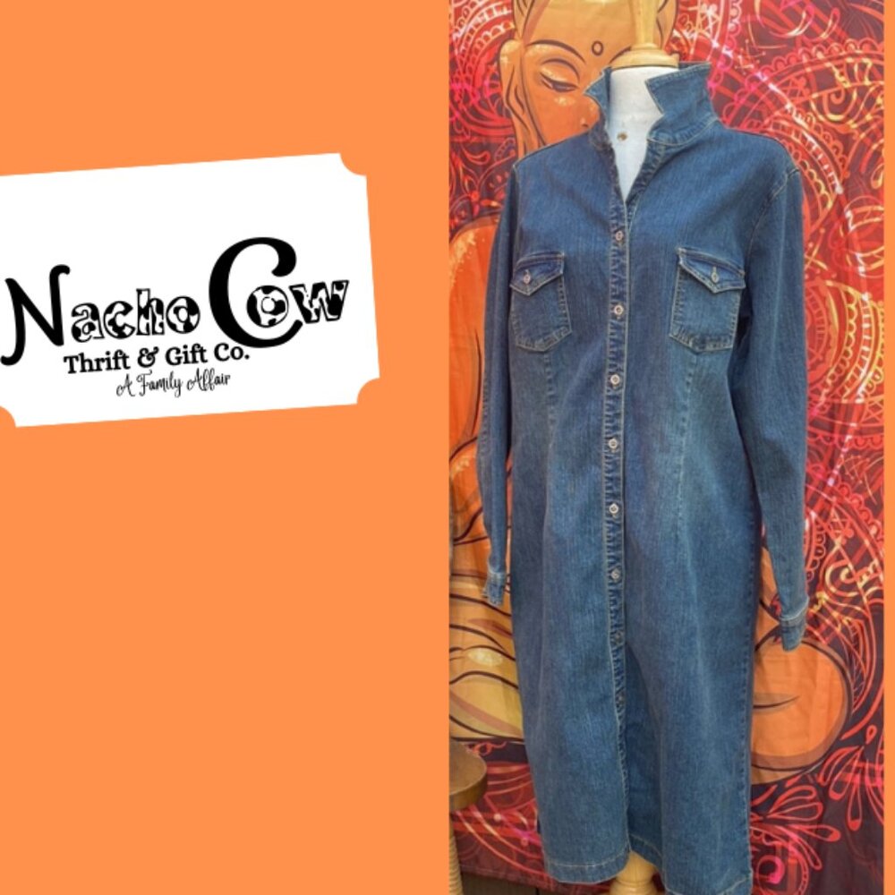 Vintage Hot Kiss Long Denim Jacket | 90s Y2K Blue Jean Trucker Coat 14